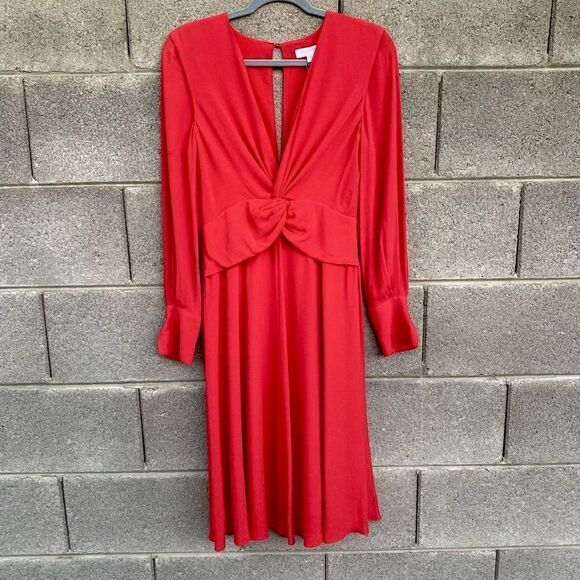 NWT EQUIPMENT Twist Front Long Sleeve Dress Aura Red Sz 4 - Picture 2 of 16